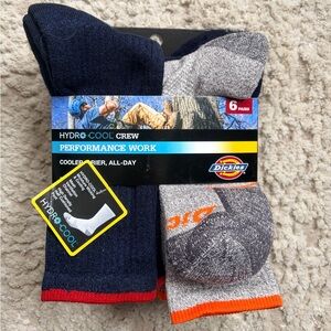 Dickies Hydro Cool Performance Crew Socks - Navy, Gray & Orange Accents - 6 Pack